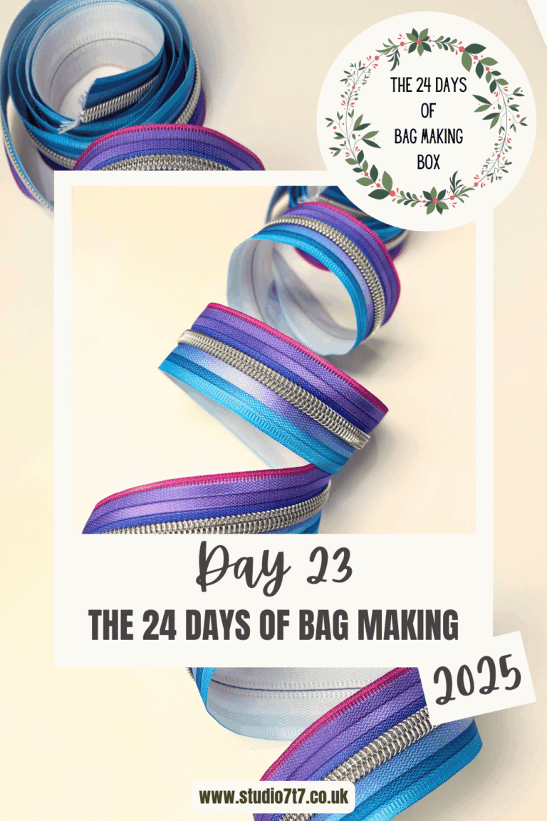 day 23 of the 24 days of bag making 2025 - rainbow zipper tape in purple and pink