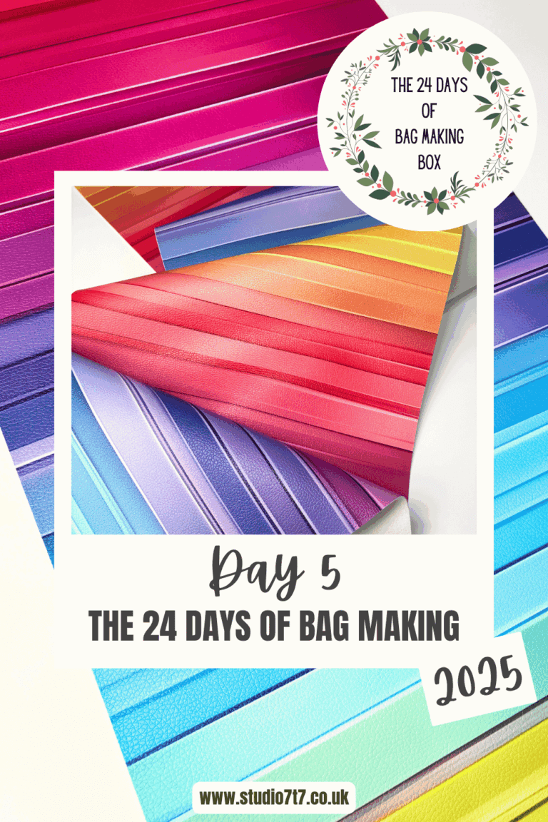 rainbow faux leather wraps across the image with day 5 'the 24 days of bag making'