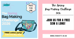 spring bag making challenge 2026 blog post image showing a heart shapened 'valina;' bag with dates of 11-17 may 2026